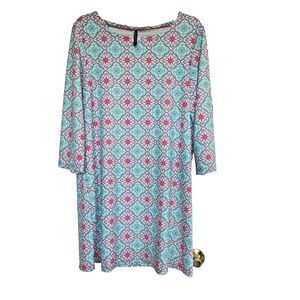 Aqua Et Sol Swim Cover-up Tunic Dress UPF 50 Short Sleeve Blue White Size Large